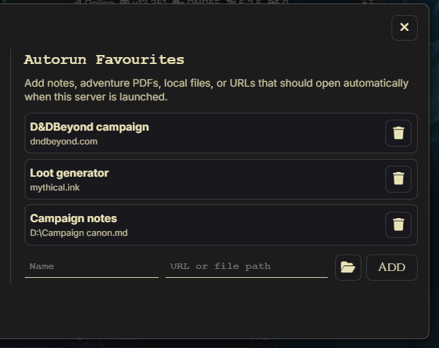 Server autorun favourites configured inside VE Foundry Client server settings.