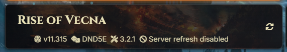 Foundry VTT server tile with automatic status refresh disabled.